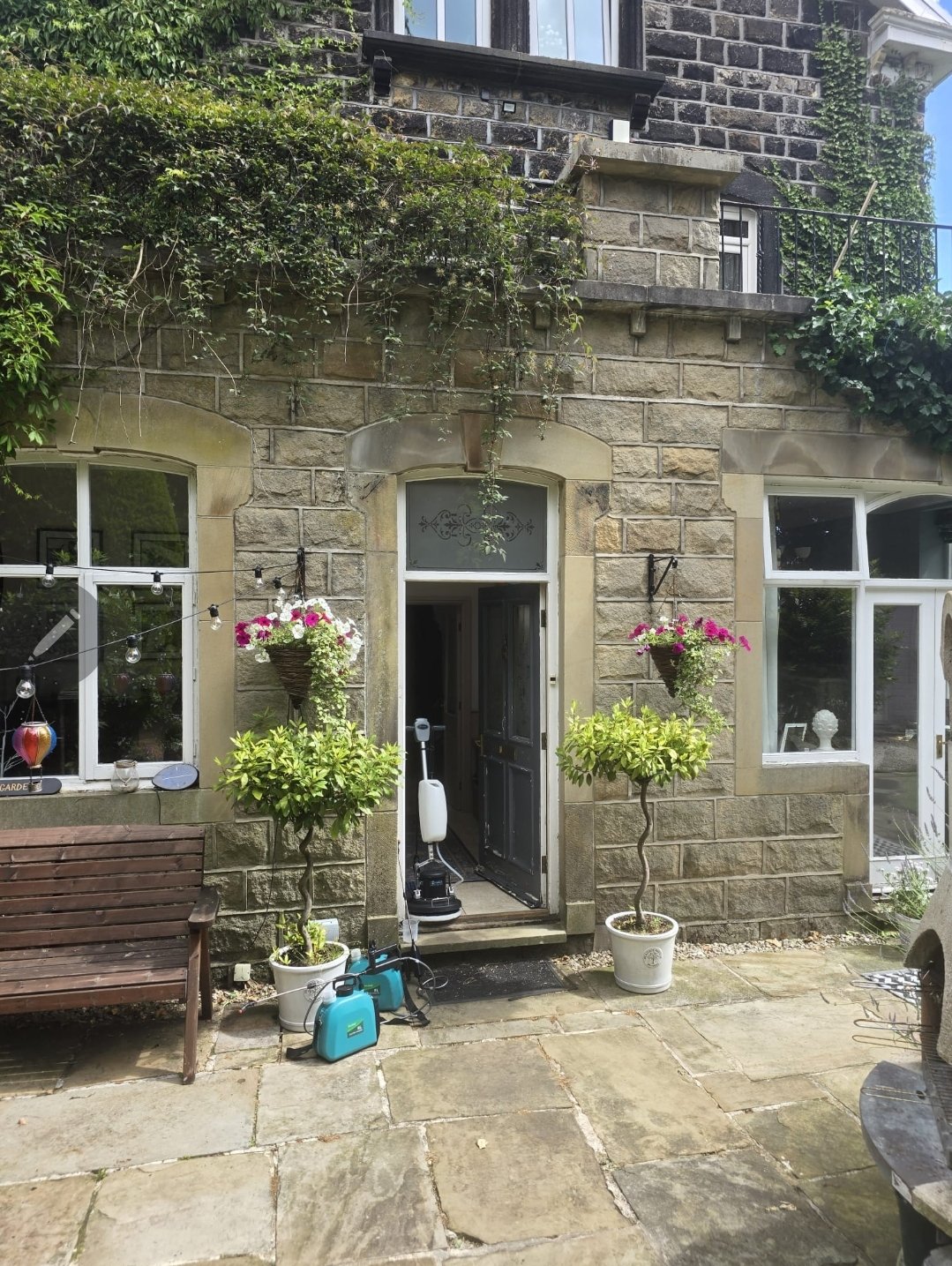 Professional carpet cleaning equipment at the entrance of Dyneley Hall, Bramhope
